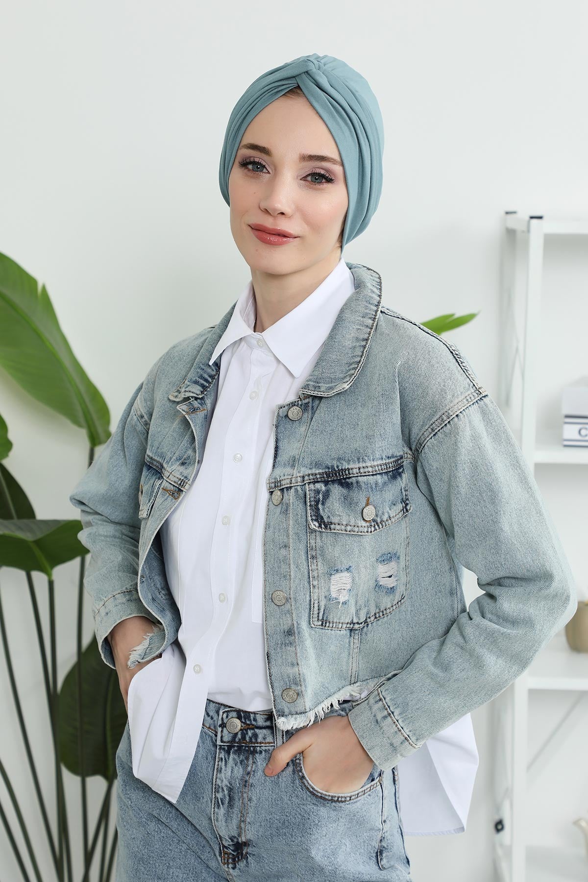 Maharajah Instant Turban Hijab for Women Headwrap Lightweight Headscarf Modest Headwear, Plain Stylish Bonnet Cap for Women,B-4 Dark Mint