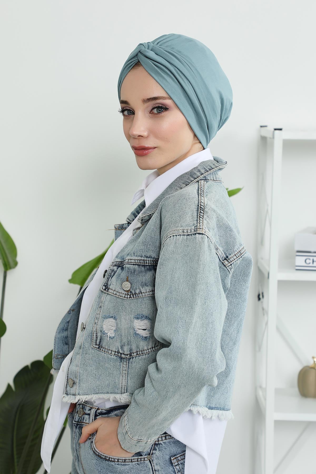 Maharajah Instant Turban Hijab for Women Headwrap Lightweight Headscarf Modest Headwear, Plain Stylish Bonnet Cap for Women,B-4 Dark Mint