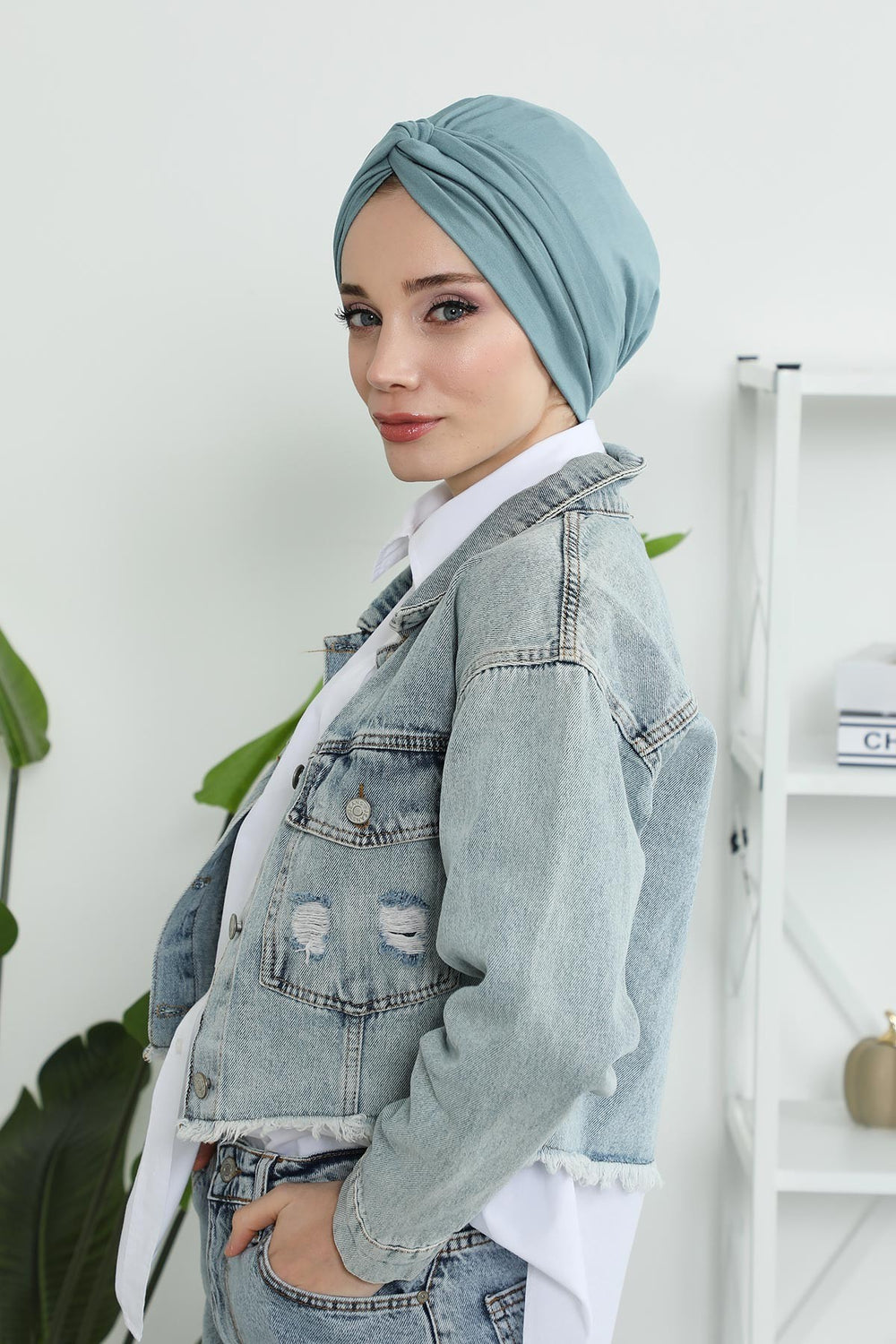 Maharajah Instant Turban Hijab for Women Headwrap Lightweight Headscarf Modest Headwear, Plain Stylish Bonnet Cap for Women,B-4 Dark Mint