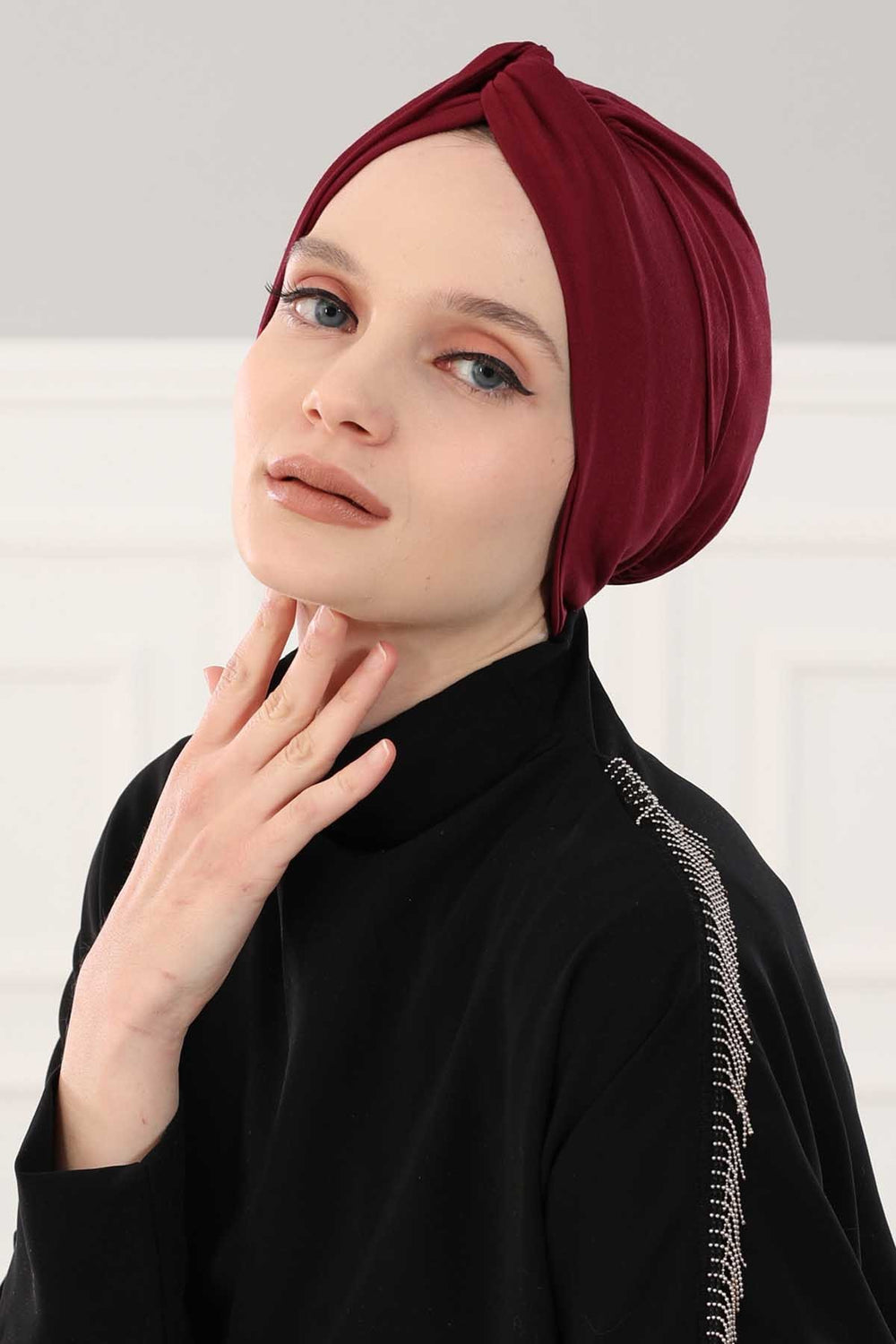 Maharajah Instant Turban Hijab for Women Headwrap Lightweight Headscarf Modest Headwear, Plain Stylish Bonnet Cap for Women,B-4 Maroon