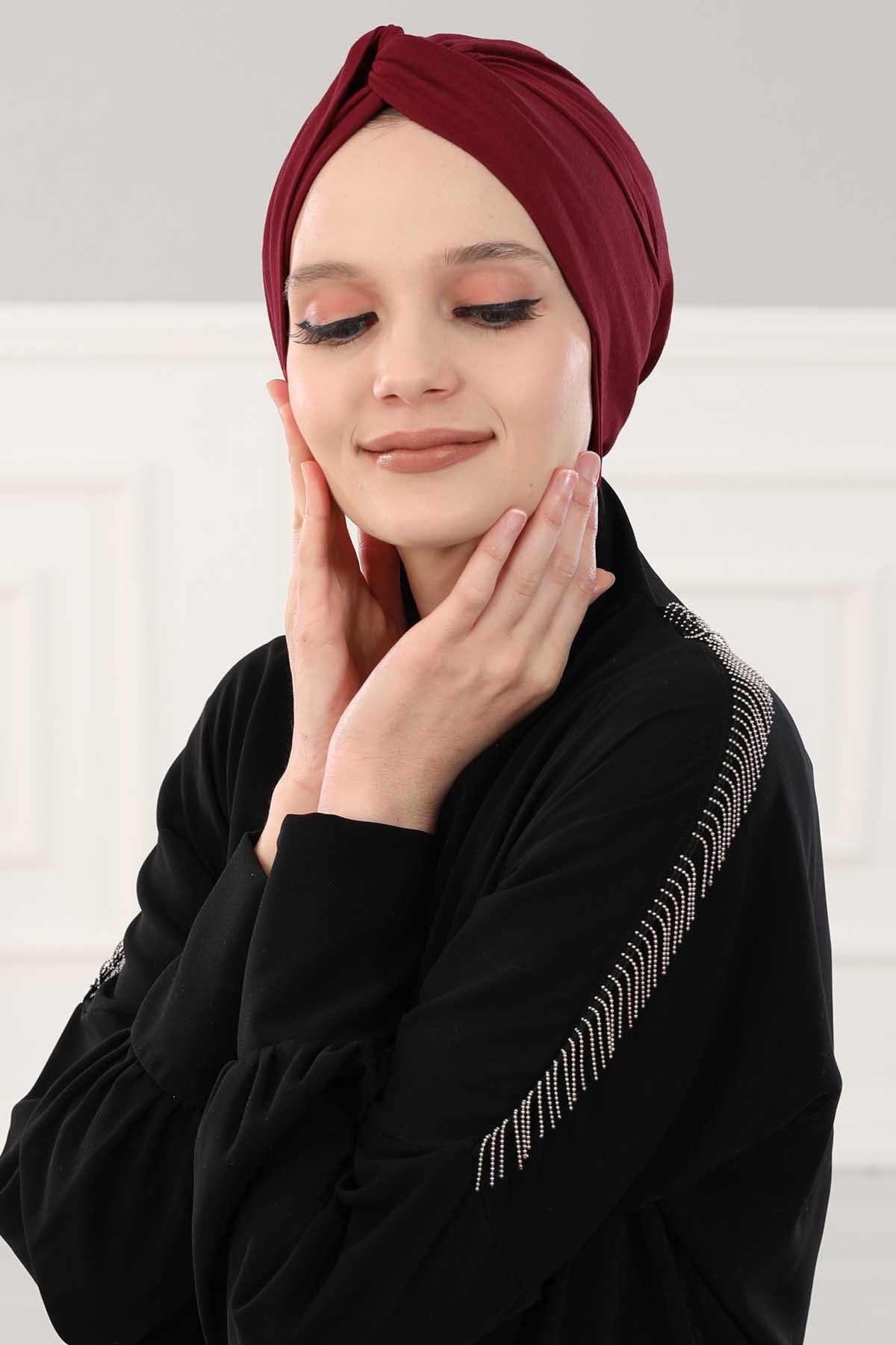 Maharajah Instant Turban Hijab for Women Headwrap Lightweight Headscarf Modest Headwear, Plain Stylish Bonnet Cap for Women,B-4 Maroon