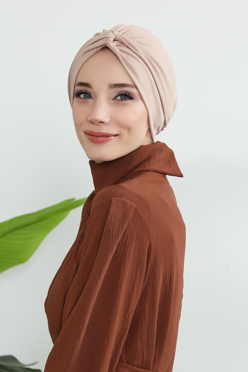 Maharajah Instant Turban Hijab for Women Headwrap Lightweight Headscarf Modest Headwear, Plain Stylish Bonnet Cap for Women,B-4 Light Mink
