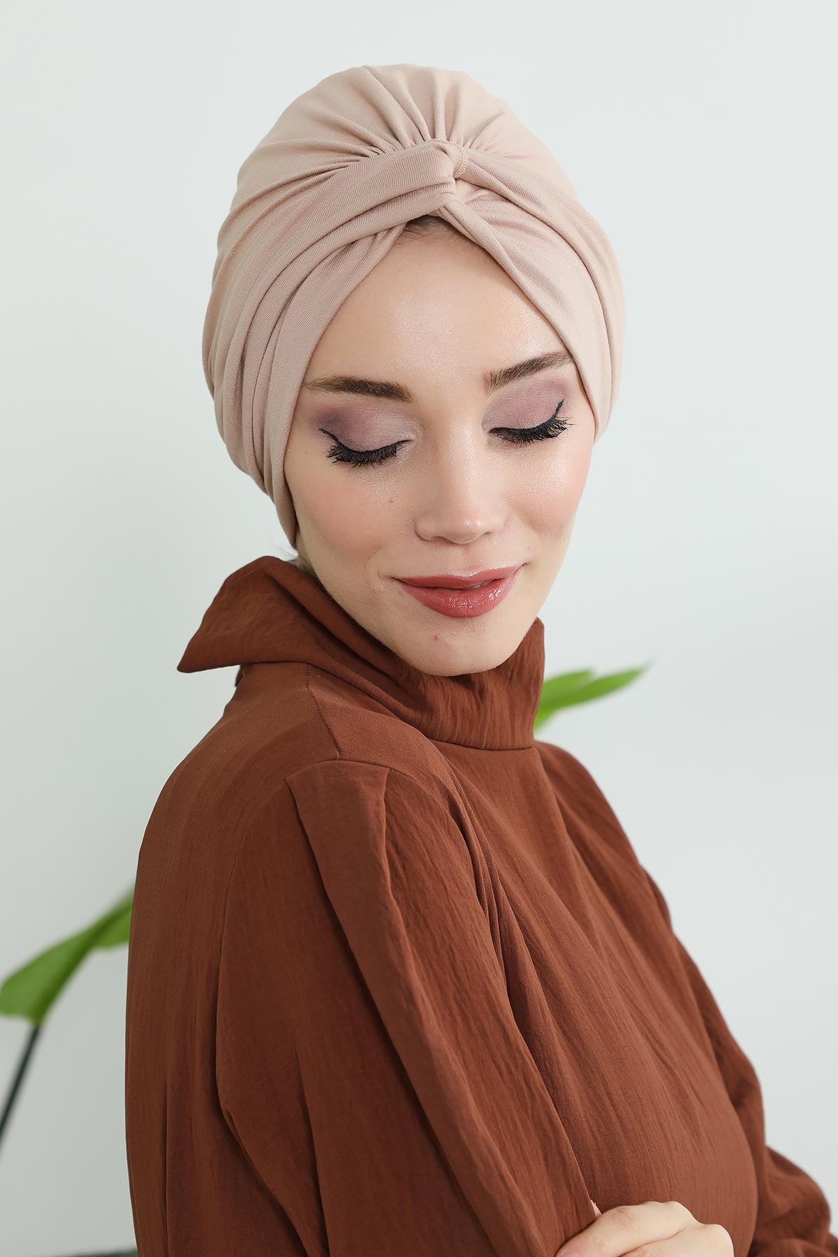 Maharajah Instant Turban Hijab for Women Headwrap Lightweight Headscarf Modest Headwear, Plain Stylish Bonnet Cap for Women,B-4 Light Mink