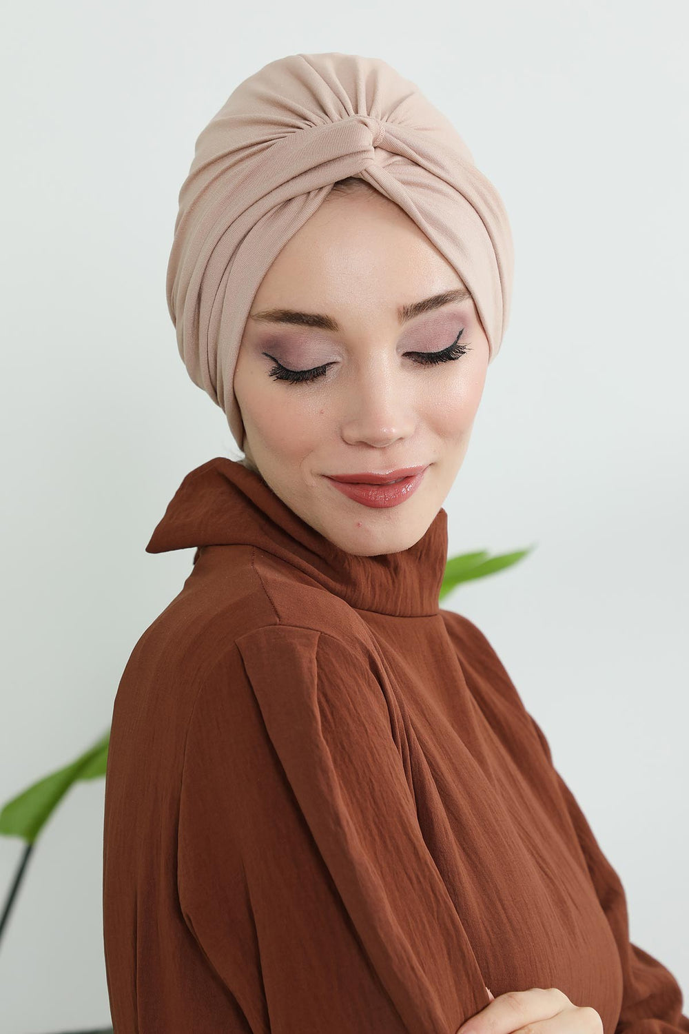 Maharajah Instant Turban Hijab for Women Headwrap Lightweight Headscarf Modest Headwear, Plain Stylish Bonnet Cap for Women,B-4 Light Mink