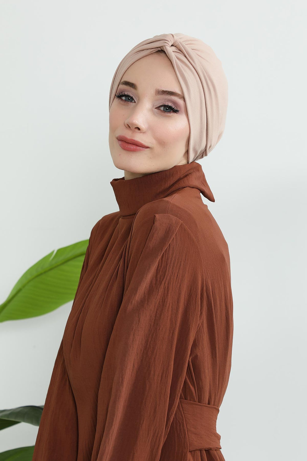 Maharajah Instant Turban Hijab for Women Headwrap Lightweight Headscarf Modest Headwear, Plain Stylish Bonnet Cap for Women,B-4 Light Mink