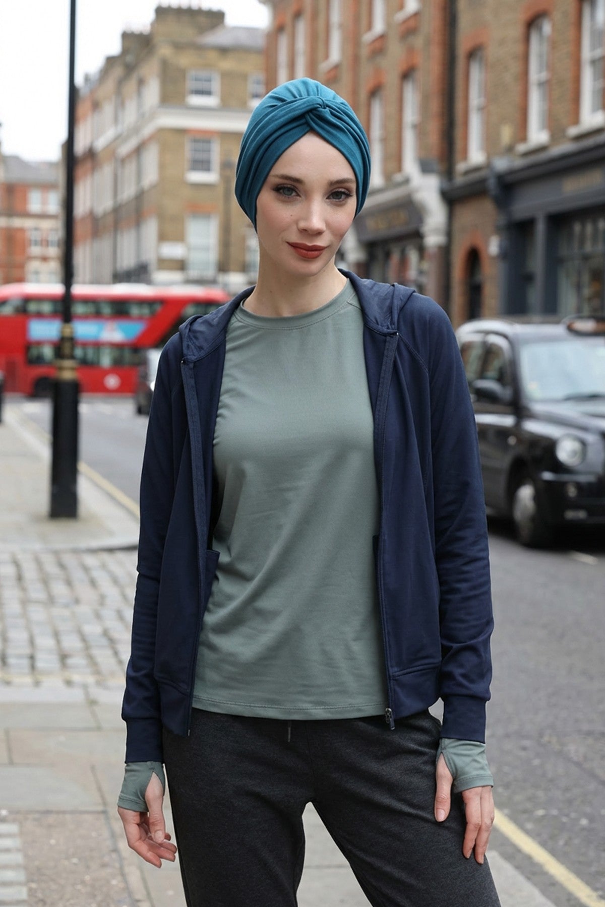 Maharajah Instant Turban Hijab for Women Headwrap Lightweight Headscarf Modest Headwear, Plain Stylish Bonnet Cap for Women,B-4 Petrol Blue