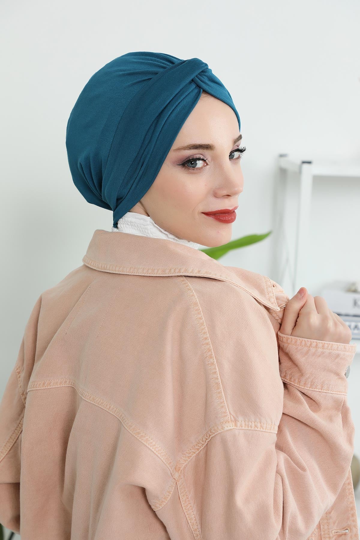 Maharajah Instant Turban Hijab for Women Headwrap Lightweight Headscarf Modest Headwear, Plain Stylish Bonnet Cap for Women,B-4 Petrol Blue