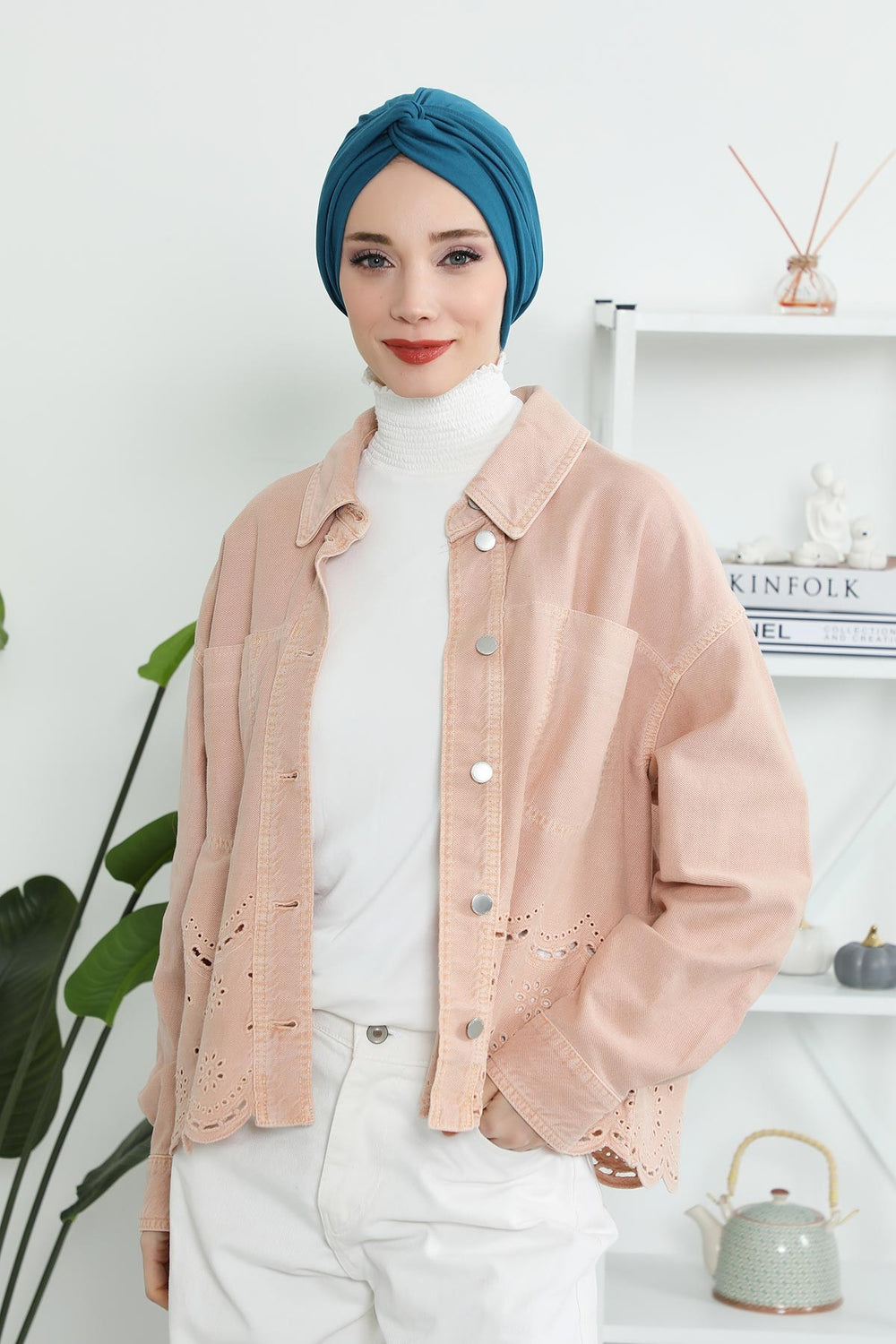 Maharajah Instant Turban Hijab for Women Headwrap Lightweight Headscarf Modest Headwear, Plain Stylish Bonnet Cap for Women,B-4 Petrol Blue