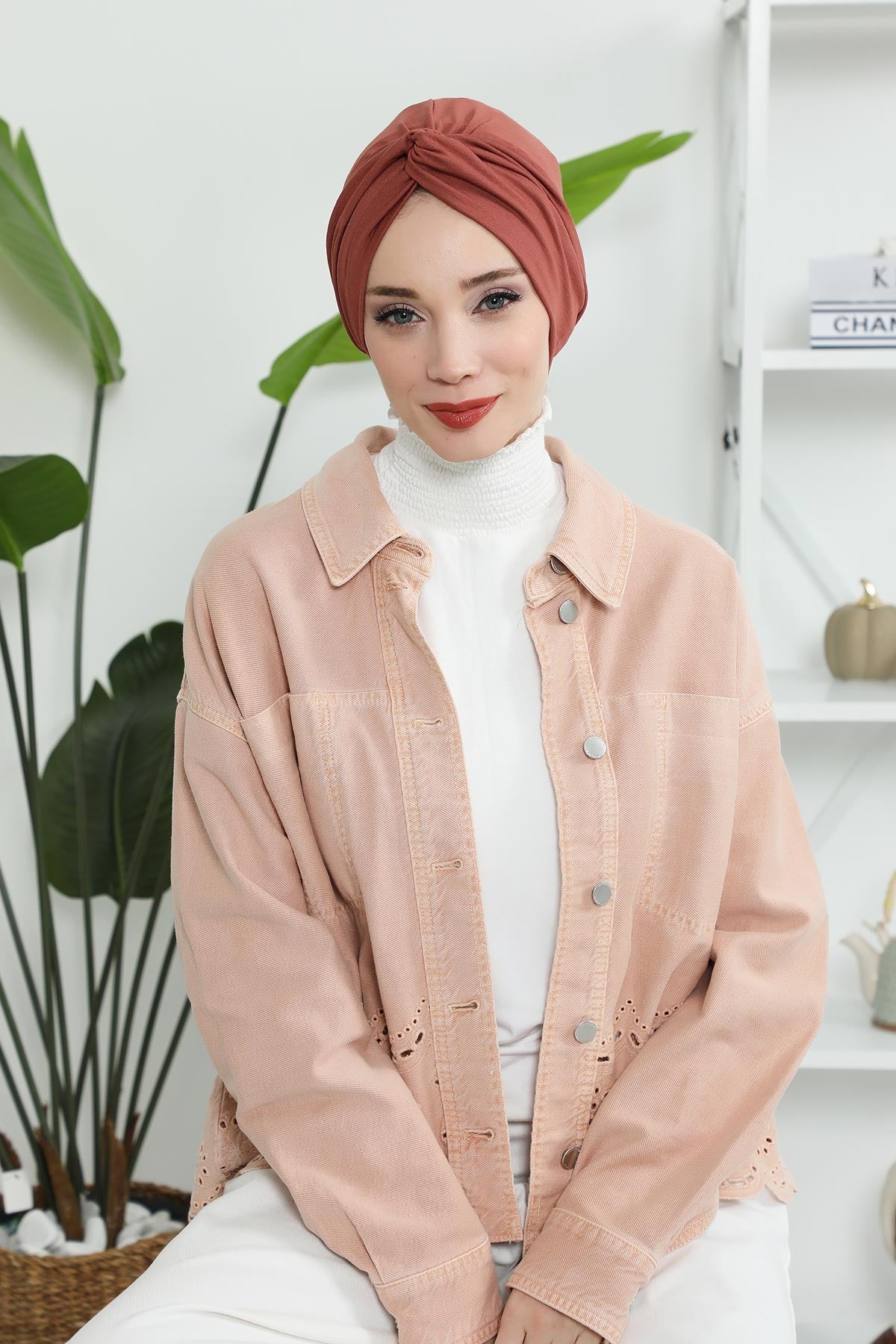 Maharajah Instant Turban Hijab for Women Headwrap Lightweight Headscarf Modest Headwear, Plain Stylish Bonnet Cap for Women,B-4 Cinnamon