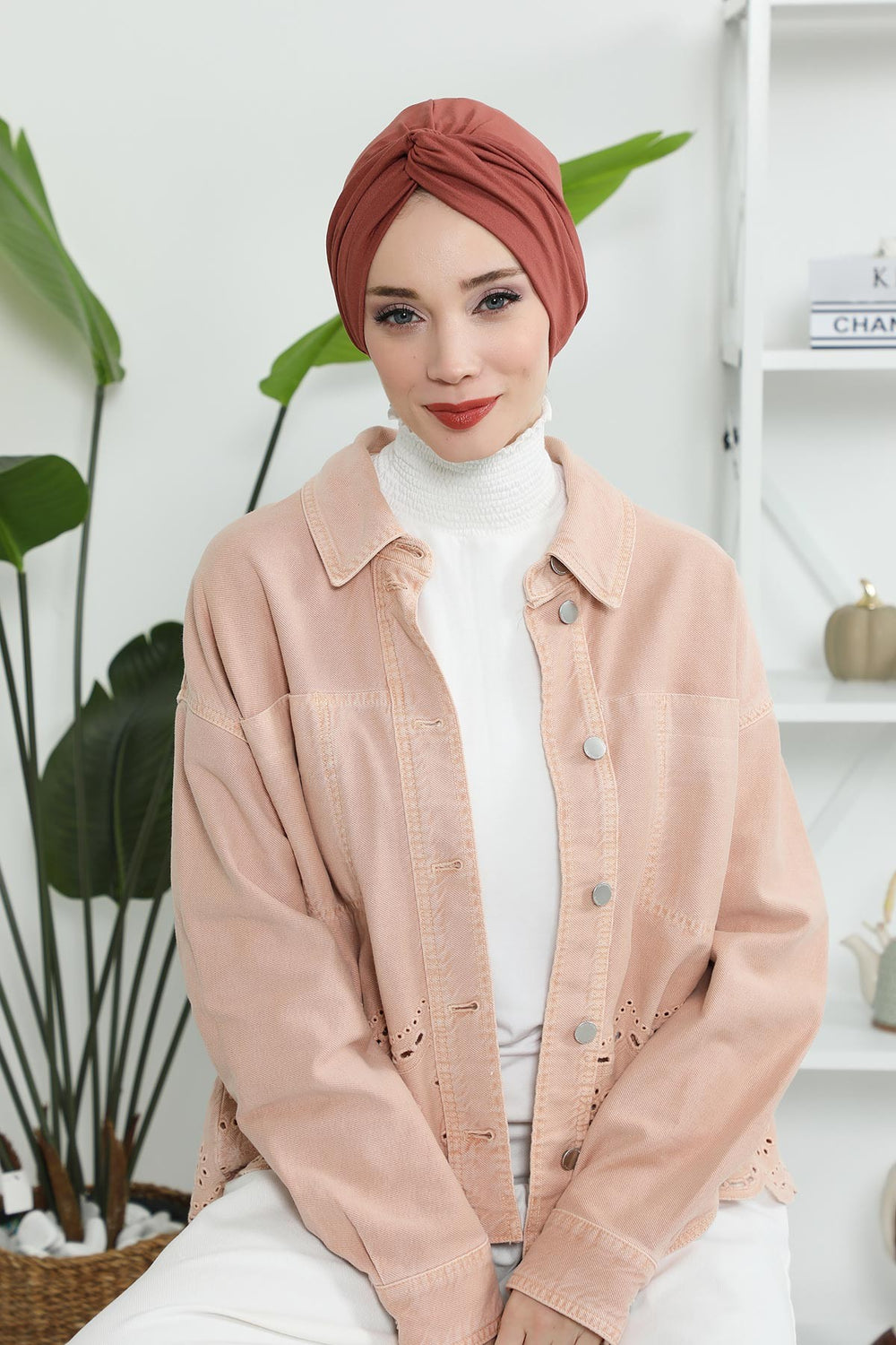 Maharajah Instant Turban Hijab for Women Headwrap Lightweight Headscarf Modest Headwear, Plain Stylish Bonnet Cap for Women,B-4 Cinnamon
