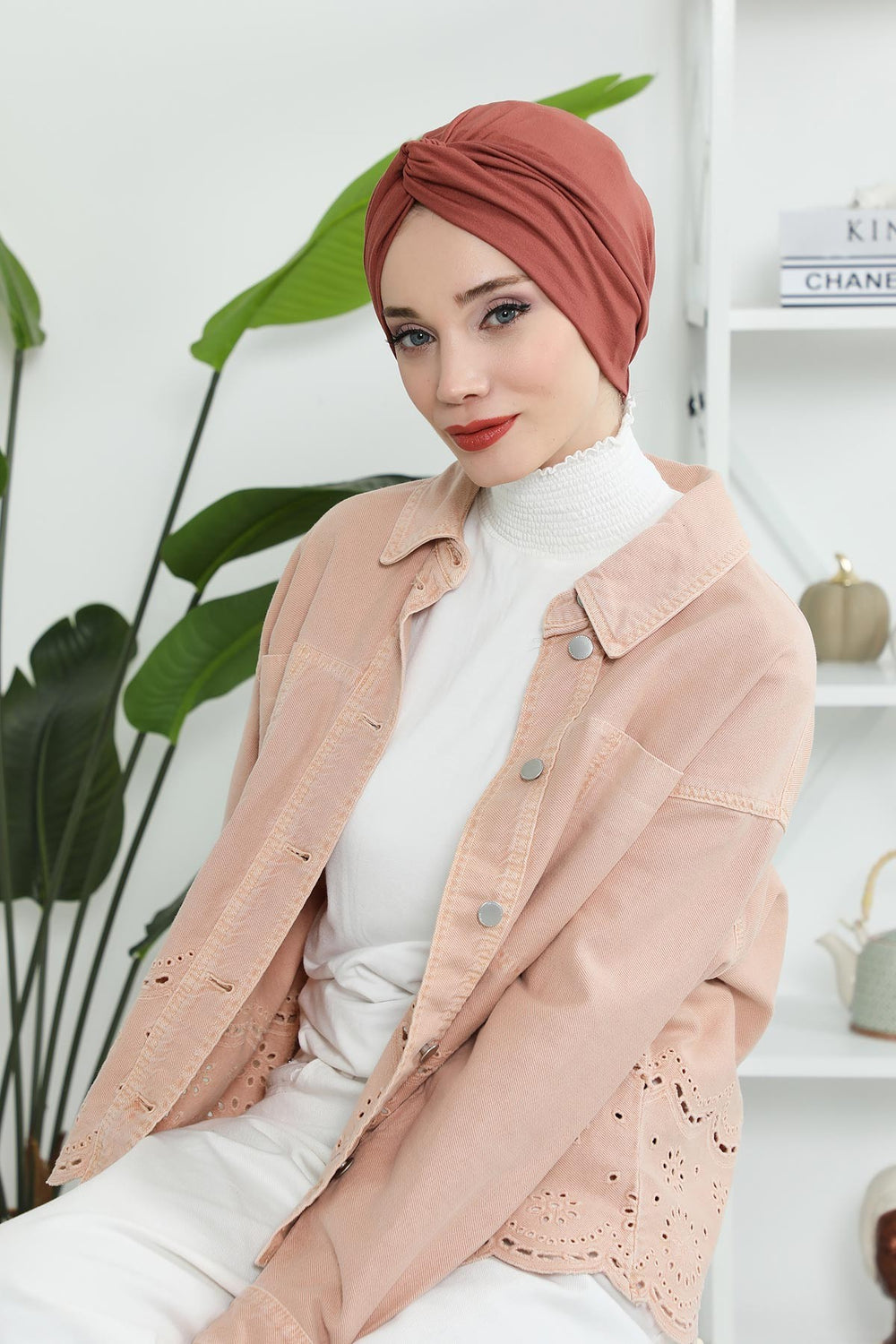 Maharajah Instant Turban Hijab for Women Headwrap Lightweight Headscarf Modest Headwear, Plain Stylish Bonnet Cap for Women,B-4 Cinnamon