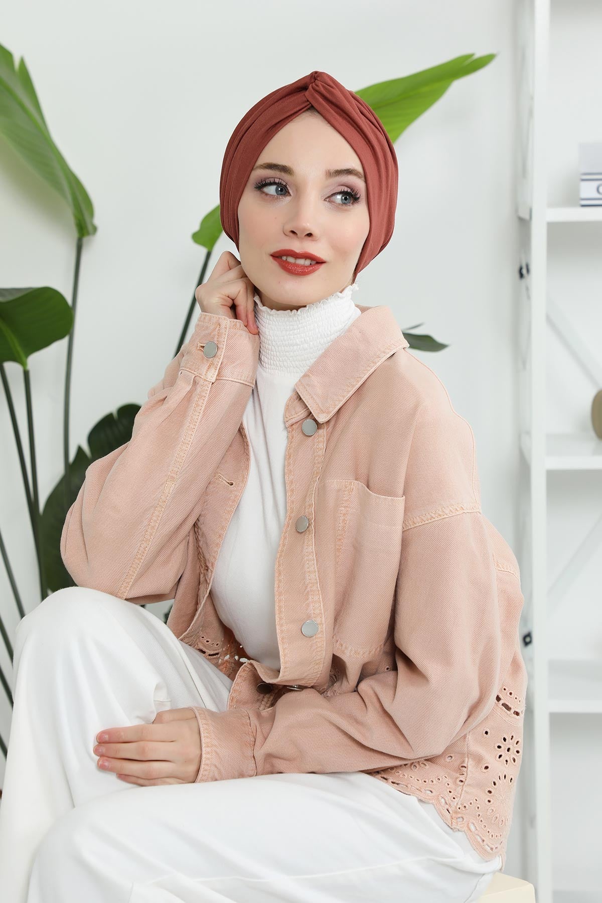 Maharajah Instant Turban Hijab for Women Headwrap Lightweight Headscarf Modest Headwear, Plain Stylish Bonnet Cap for Women,B-4 Cinnamon