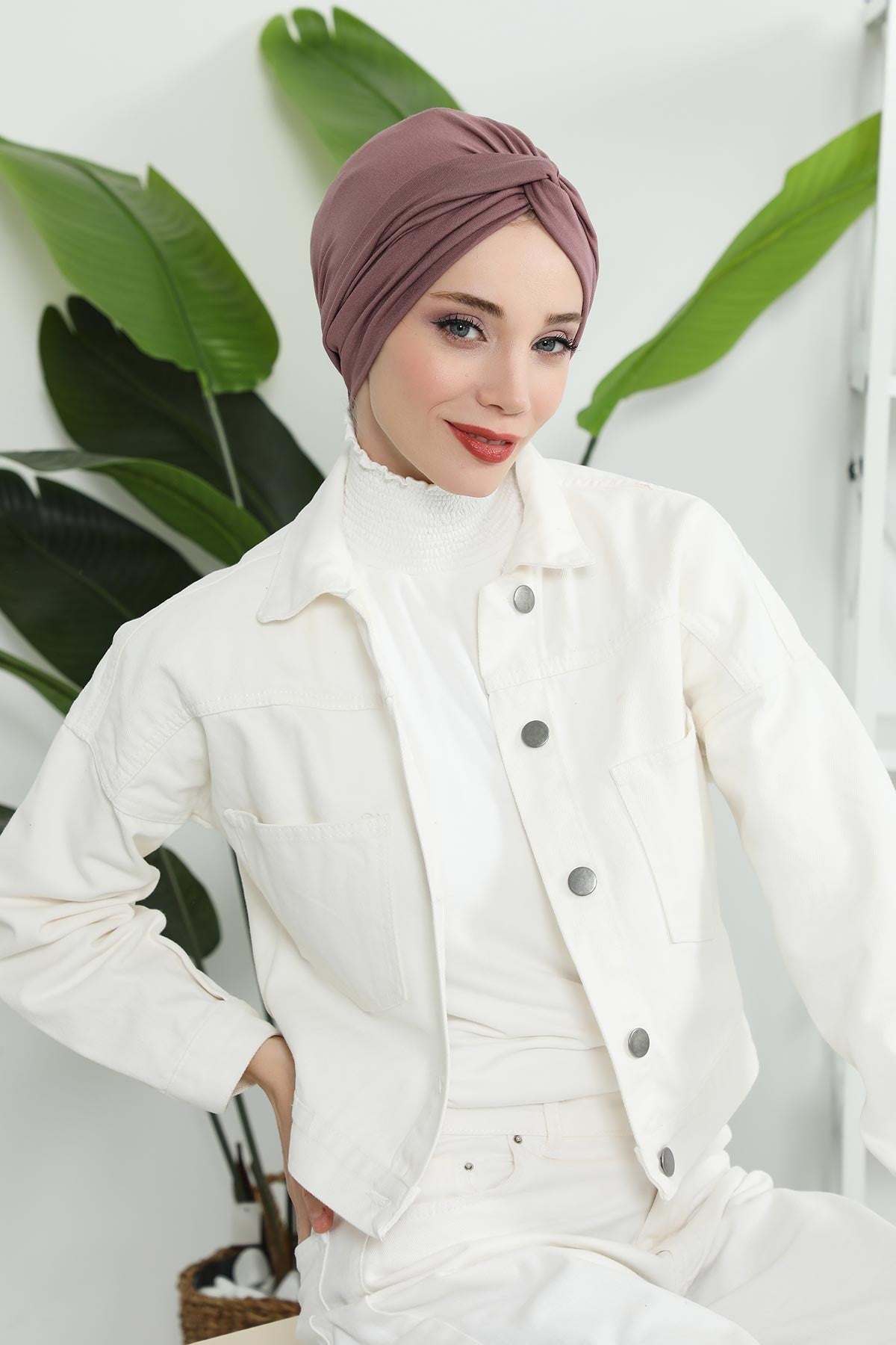 Maharajah Instant Turban Hijab for Women Headwrap Lightweight Headscarf Modest Headwear, Plain Stylish Bonnet Cap for Women,B-4 Dusty Rose