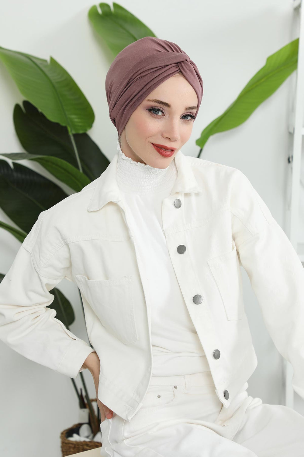 Maharajah Instant Turban Hijab for Women Headwrap Lightweight Headscarf Modest Headwear, Plain Stylish Bonnet Cap for Women,B-4 Dusty Rose