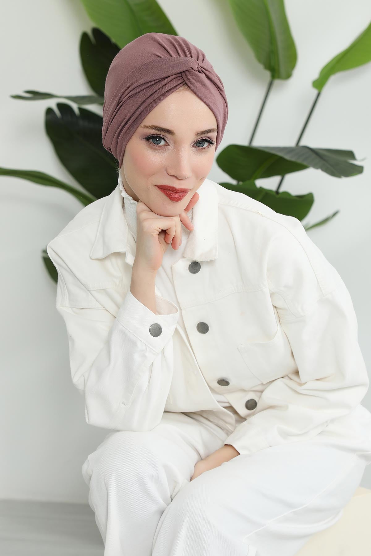 Maharajah Instant Turban Hijab for Women Headwrap Lightweight Headscarf Modest Headwear, Plain Stylish Bonnet Cap for Women,B-4 Dusty Rose