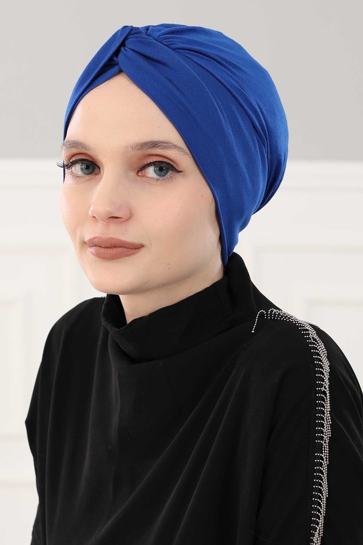 Maharajah Instant Turban Hijab for Women Headwrap Lightweight Headscarf Modest Headwear, Plain Stylish Bonnet Cap for Women,B-4 Sax Blue