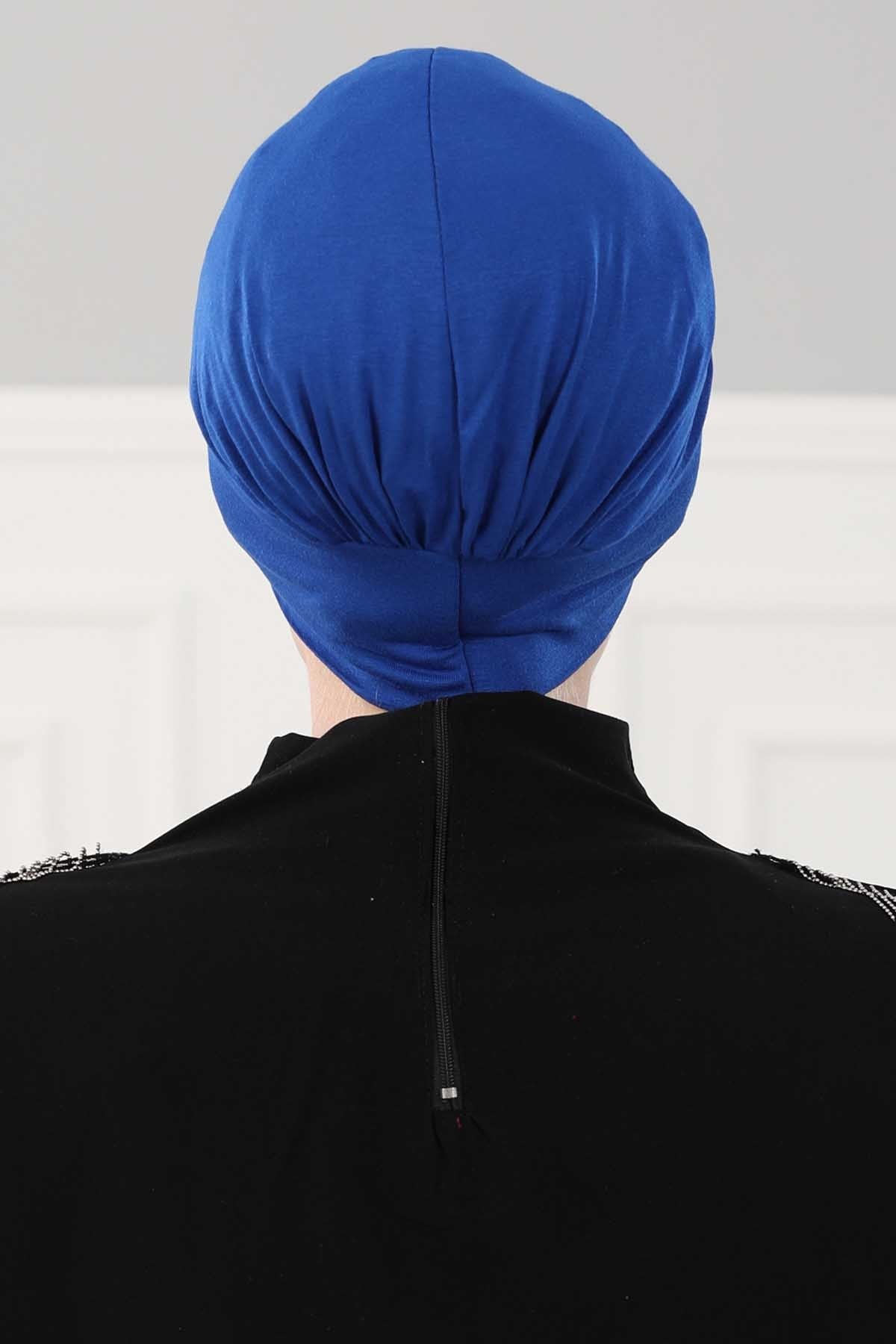 Maharajah Instant Turban Hijab for Women Headwrap Lightweight Headscarf Modest Headwear, Plain Stylish Bonnet Cap for Women,B-4 Sax Blue