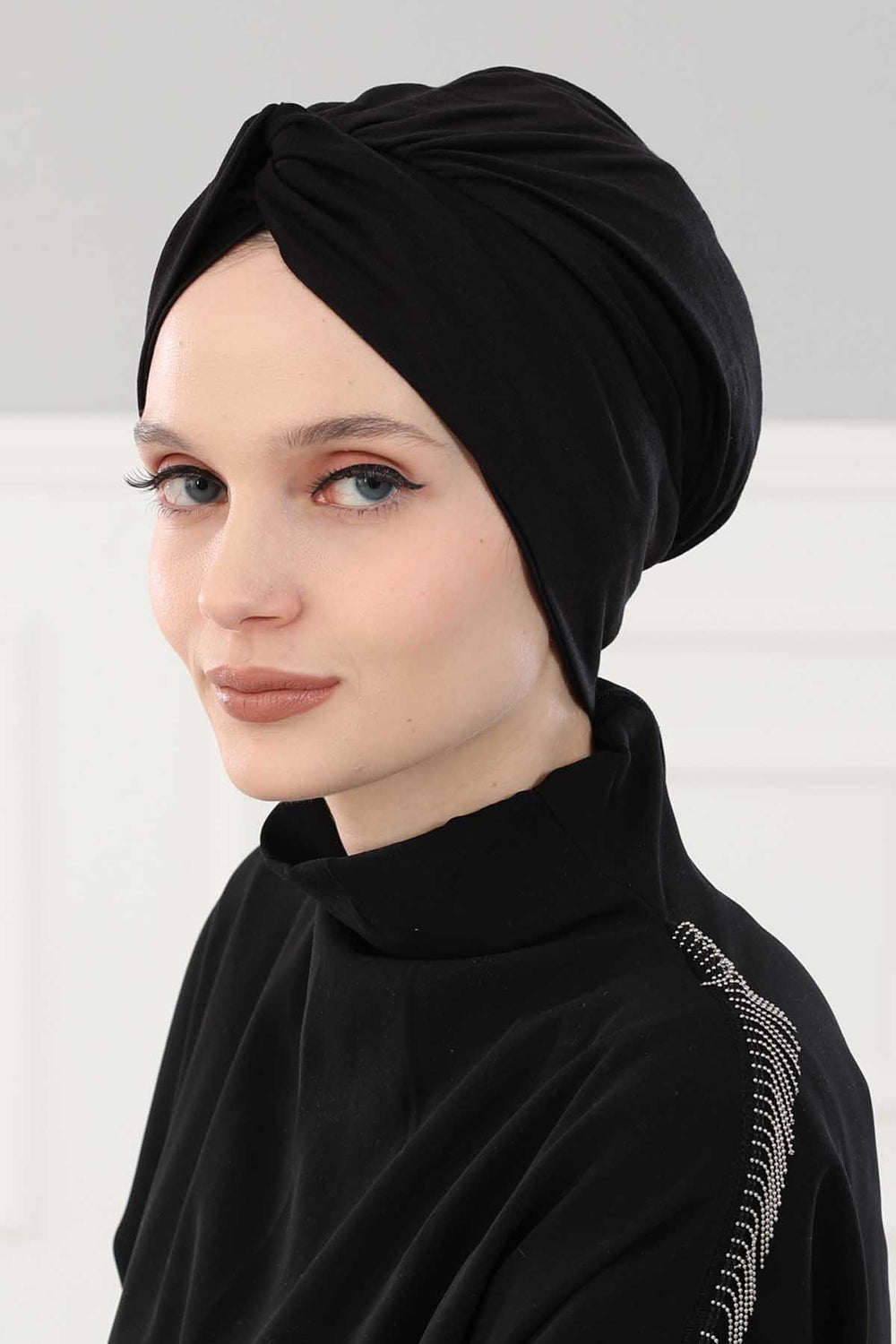 Maharajah Instant Turban Hijab for Women Headwrap Lightweight Headscarf Modest Headwear, Plain Stylish Bonnet Cap for Women,B-4 Black