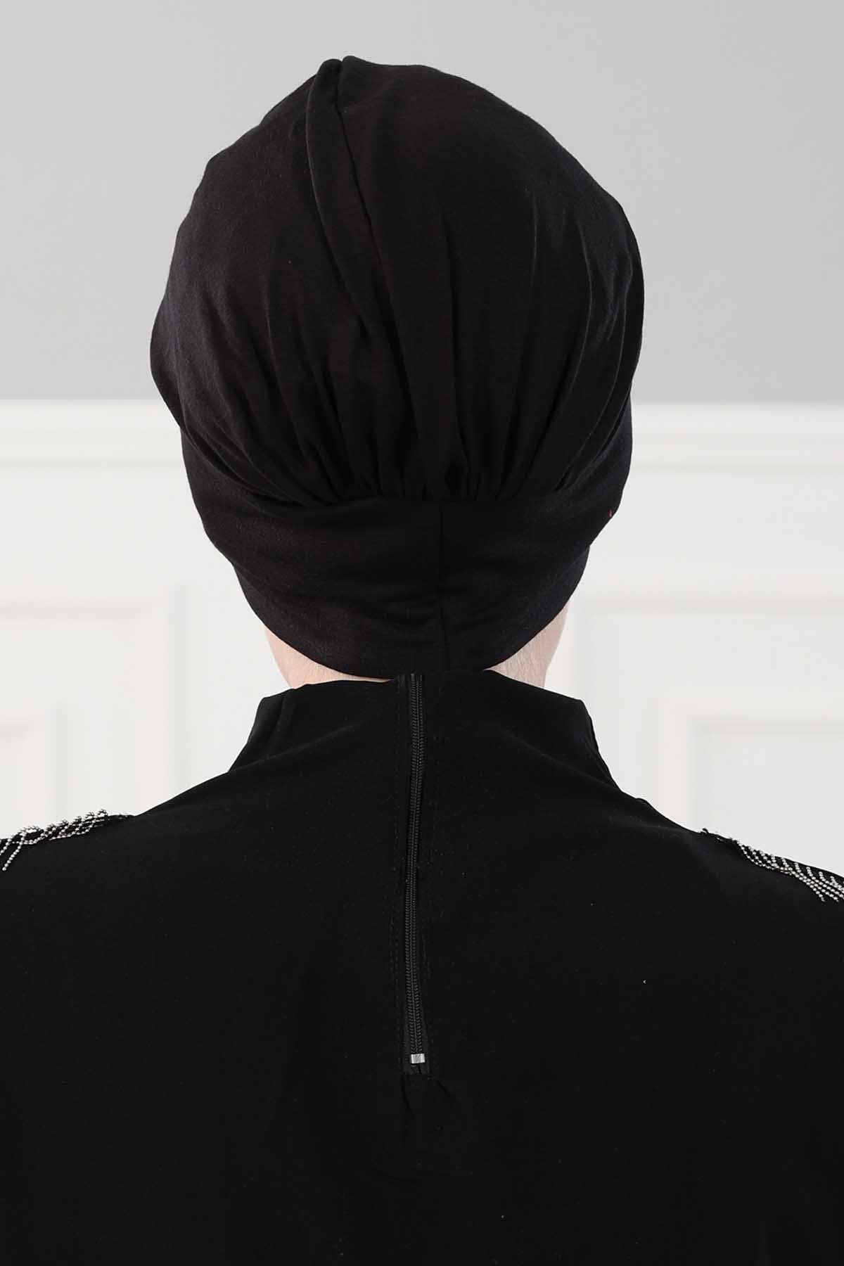 Maharajah Instant Turban Hijab for Women Headwrap Lightweight Headscarf Modest Headwear, Plain Stylish Bonnet Cap for Women,B-4 Black