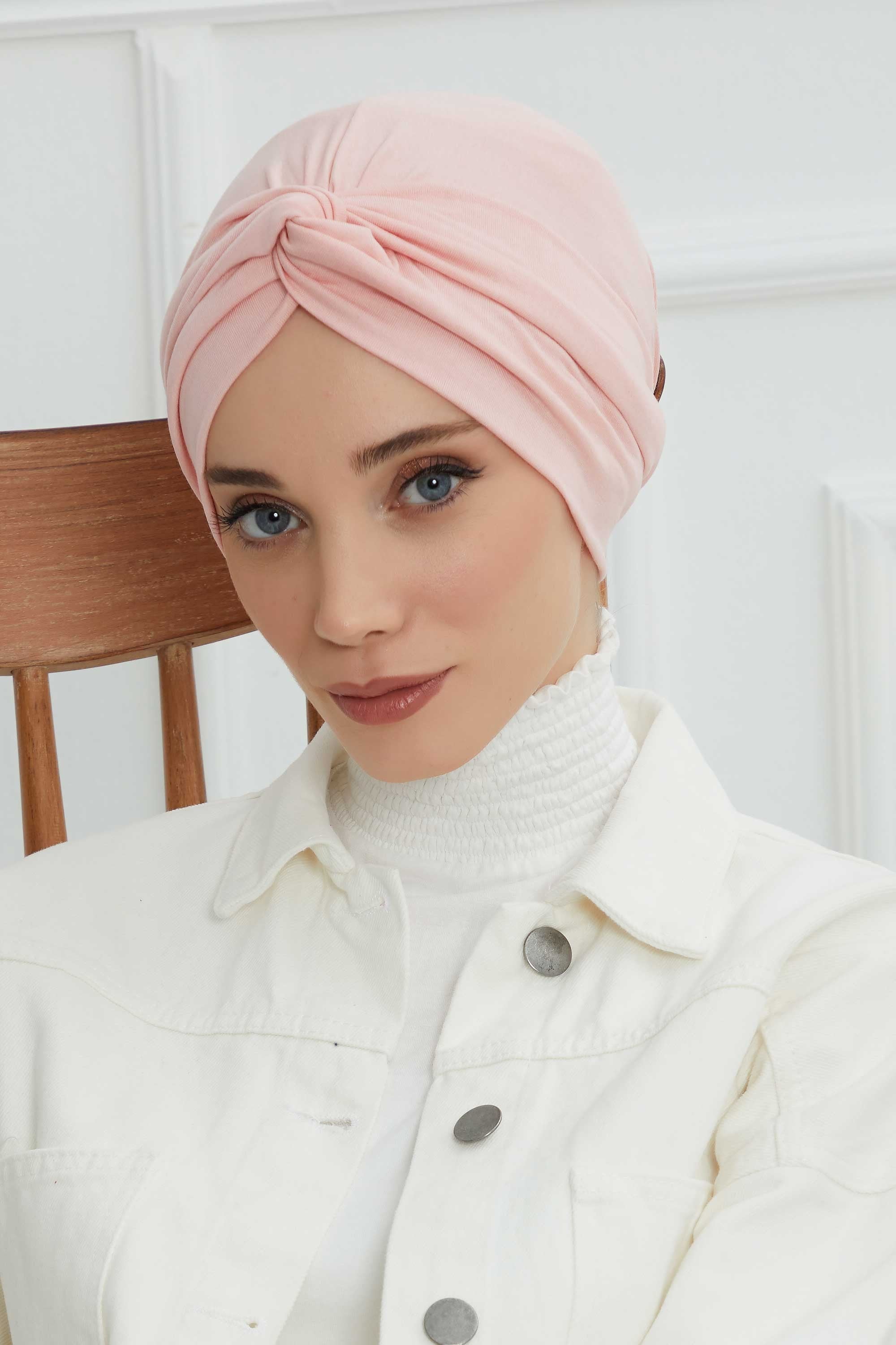 Maharajah Instant Turban Hijab for Women Headwrap Lightweight Headscarf Modest Headwear, Plain Stylish Bonnet Cap for Women,B-4 Powder