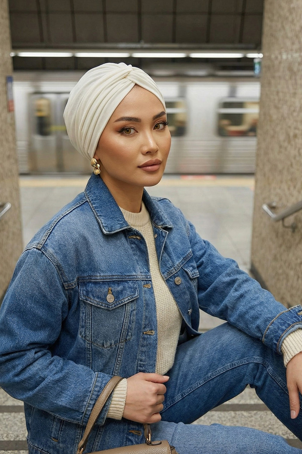 Maharajah Instant Turban Hijab for Women Headwrap Lightweight Headscarf Modest Headwear, Plain Stylish Bonnet Cap for Women,B-4 Ivory