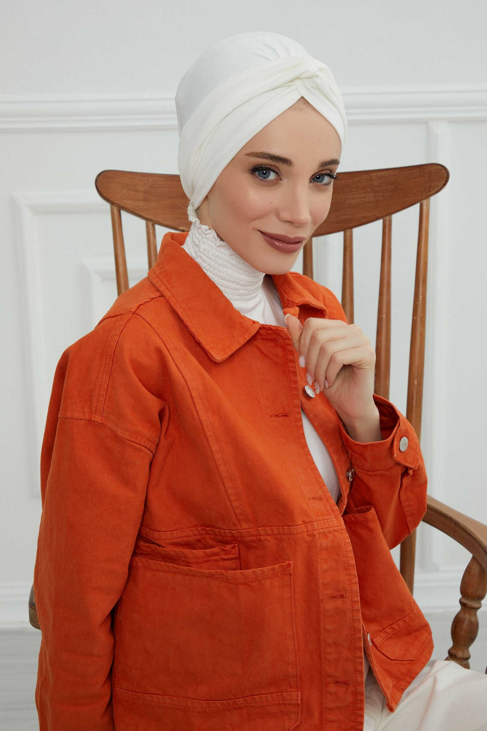 Maharajah Instant Turban Hijab for Women Headwrap Lightweight Headscarf Modest Headwear, Plain Stylish Bonnet Cap for Women,B-4 Ivory