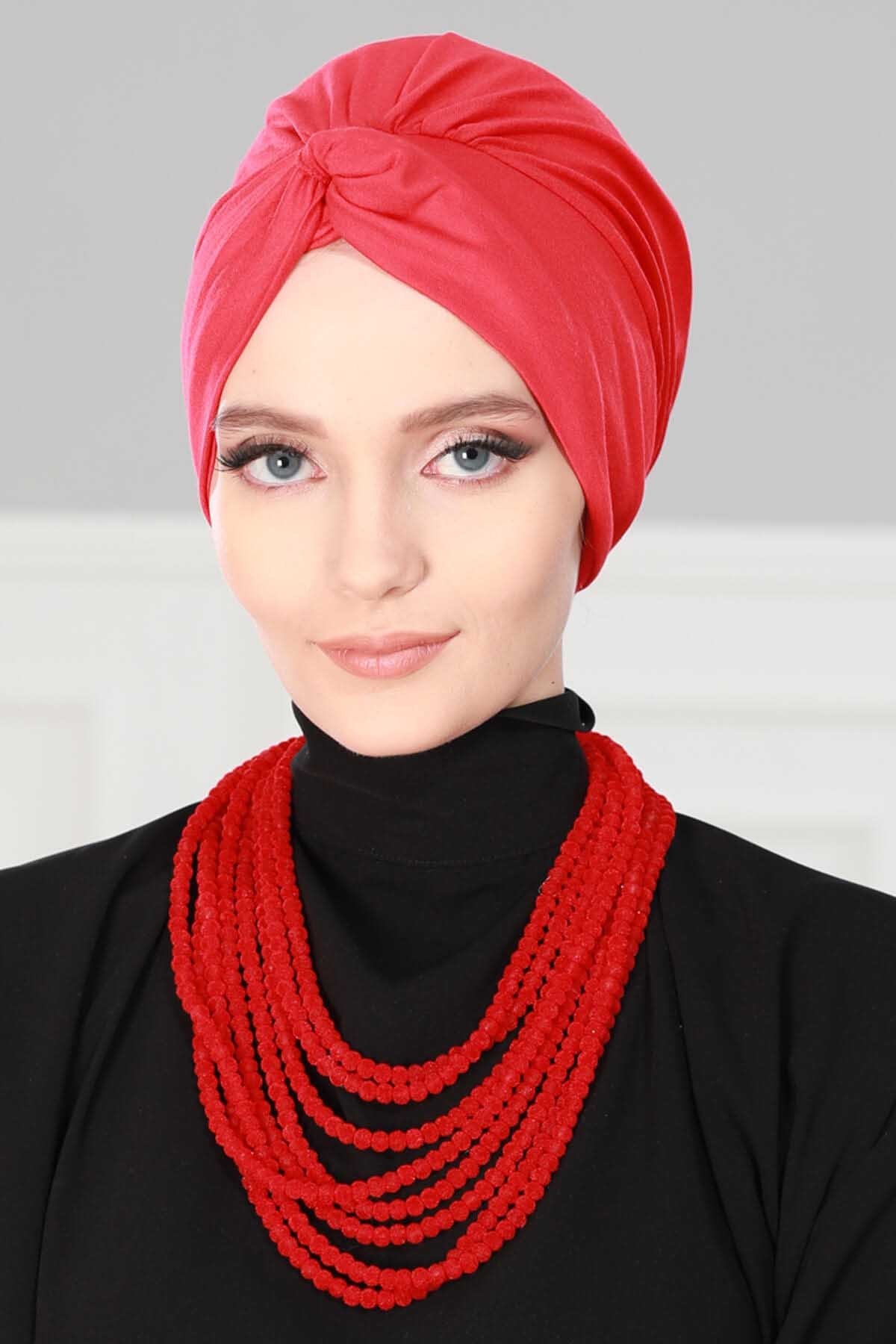 Maharajah Instant Turban Hijab for Women Headwrap Lightweight Headscarf Modest Headwear, Plain Stylish Bonnet Cap for Women,B-4 Red