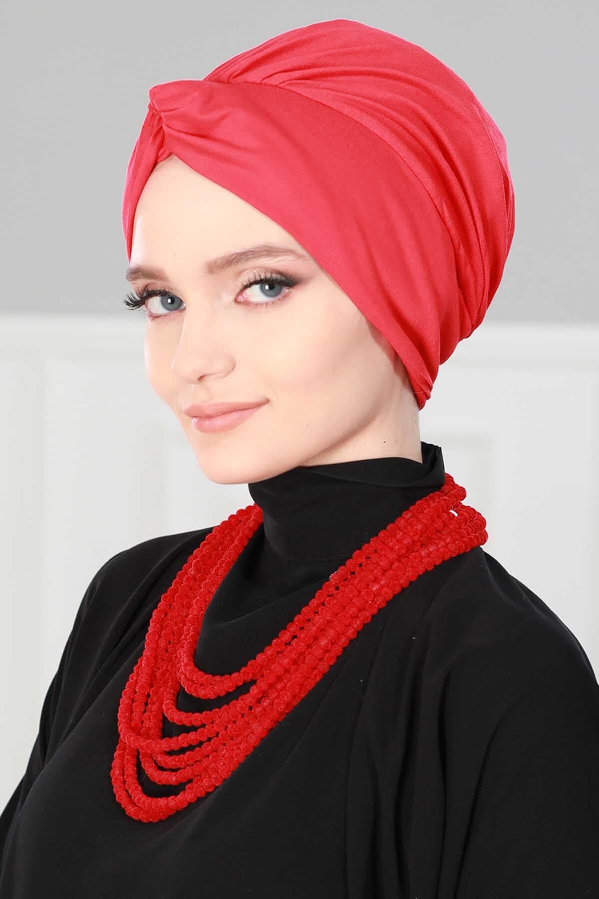 Maharajah Instant Turban Hijab for Women Headwrap Lightweight Headscarf Modest Headwear, Plain Stylish Bonnet Cap for Women,B-4 Red