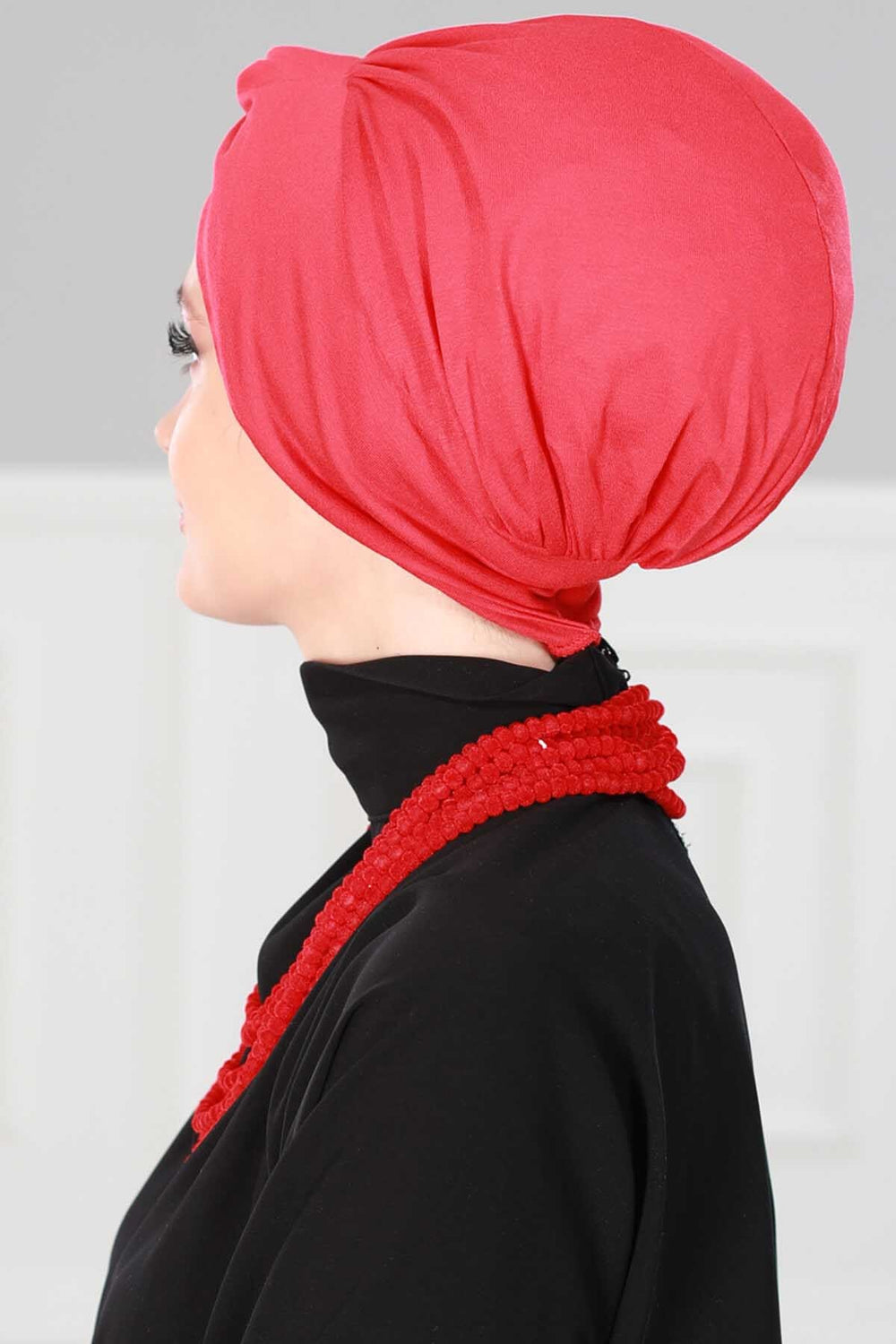 Maharajah Instant Turban Hijab for Women Headwrap Lightweight Headscarf Modest Headwear, Plain Stylish Bonnet Cap for Women,B-4 Red