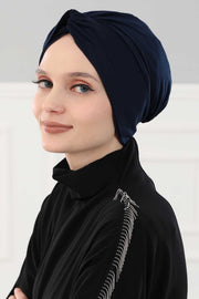 Maharajah Instant Turban Hijab for Women Headwrap Lightweight Headscarf Modest Headwear, Plain Stylish Bonnet Cap for Women,B-4 Navy Blue