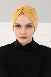 Maharajah Instant Turban Hijab for Women Headwrap Lightweight Headscarf Modest Headwear, Plain Stylish Bonnet Cap for Women,B-4 Mustard Yellow