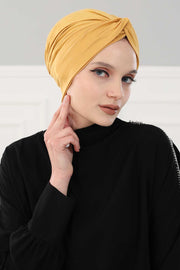 Maharajah Instant Turban Hijab for Women Headwrap Lightweight Headscarf Modest Headwear, Plain Stylish Bonnet Cap for Women,B-4 Mustard Yellow