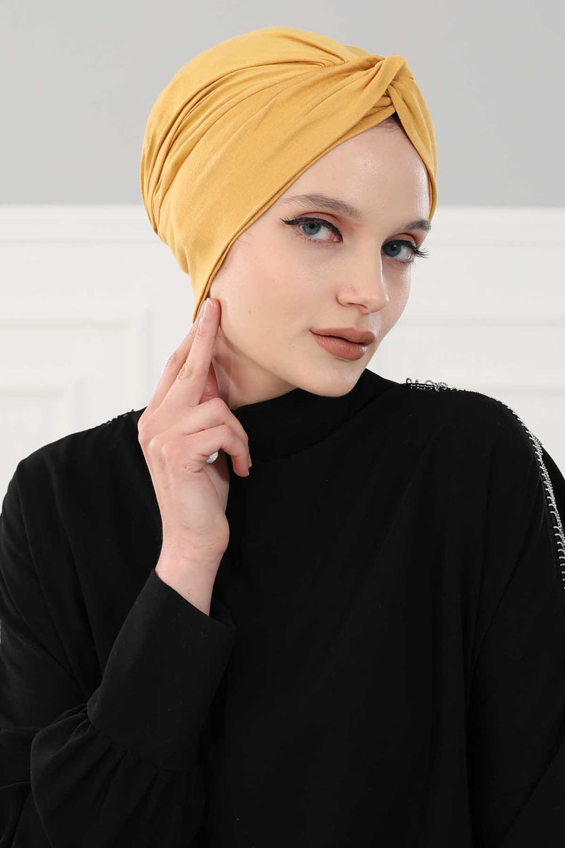 Maharajah Instant Turban Hijab for Women Headwrap Lightweight Headscarf Modest Headwear, Plain Stylish Bonnet Cap for Women,B-4 Mustard Yellow