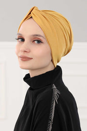 Maharajah Instant Turban Hijab for Women Headwrap Lightweight Headscarf Modest Headwear, Plain Stylish Bonnet Cap for Women,B-4 Mustard Yellow