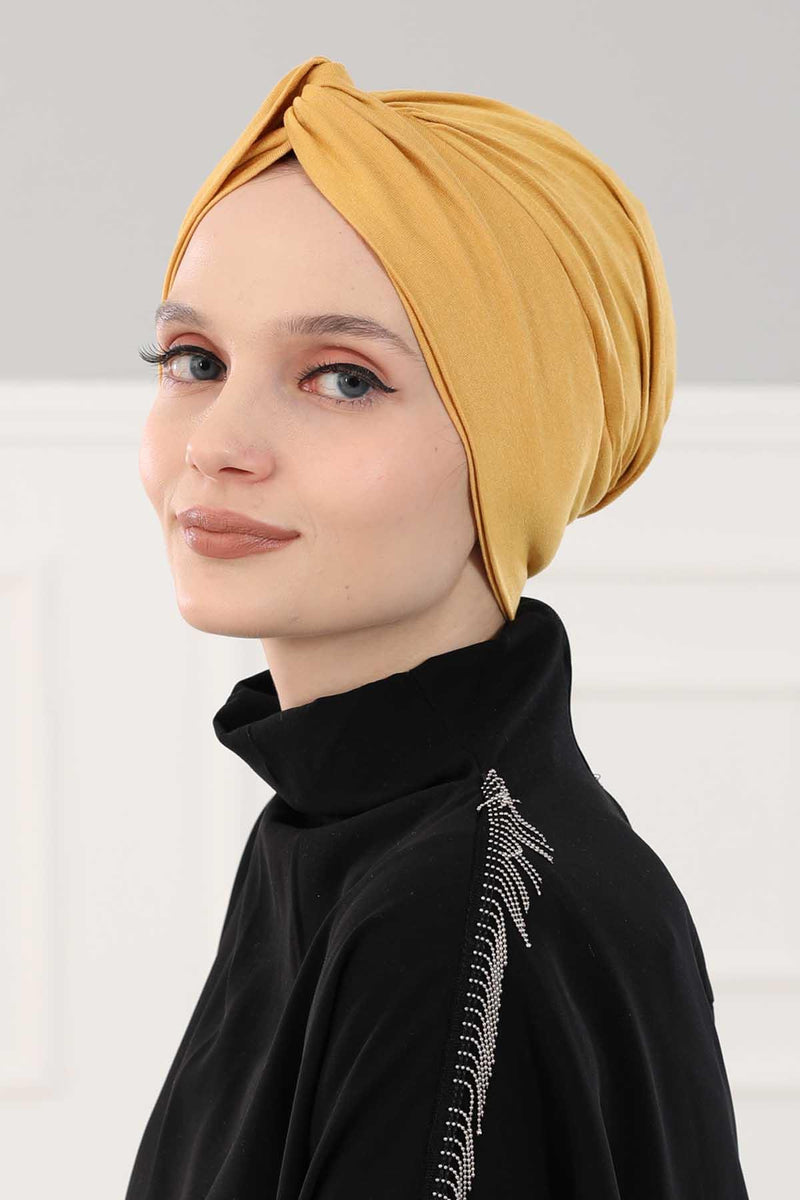 Maharajah Instant Turban Hijab for Women Headwrap Lightweight Headscarf Modest Headwear, Plain Stylish Bonnet Cap for Women,B-4 Mustard Yellow