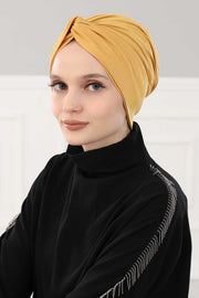 Maharajah Instant Turban Hijab for Women Headwrap Lightweight Headscarf Modest Headwear, Plain Stylish Bonnet Cap for Women,B-4 Mustard Yellow