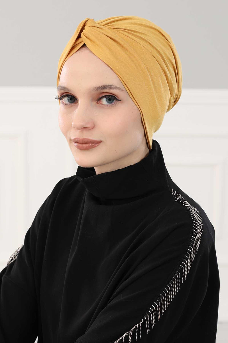 Maharajah Instant Turban Hijab for Women Headwrap Lightweight Headscarf Modest Headwear, Plain Stylish Bonnet Cap for Women,B-4 Mustard Yellow