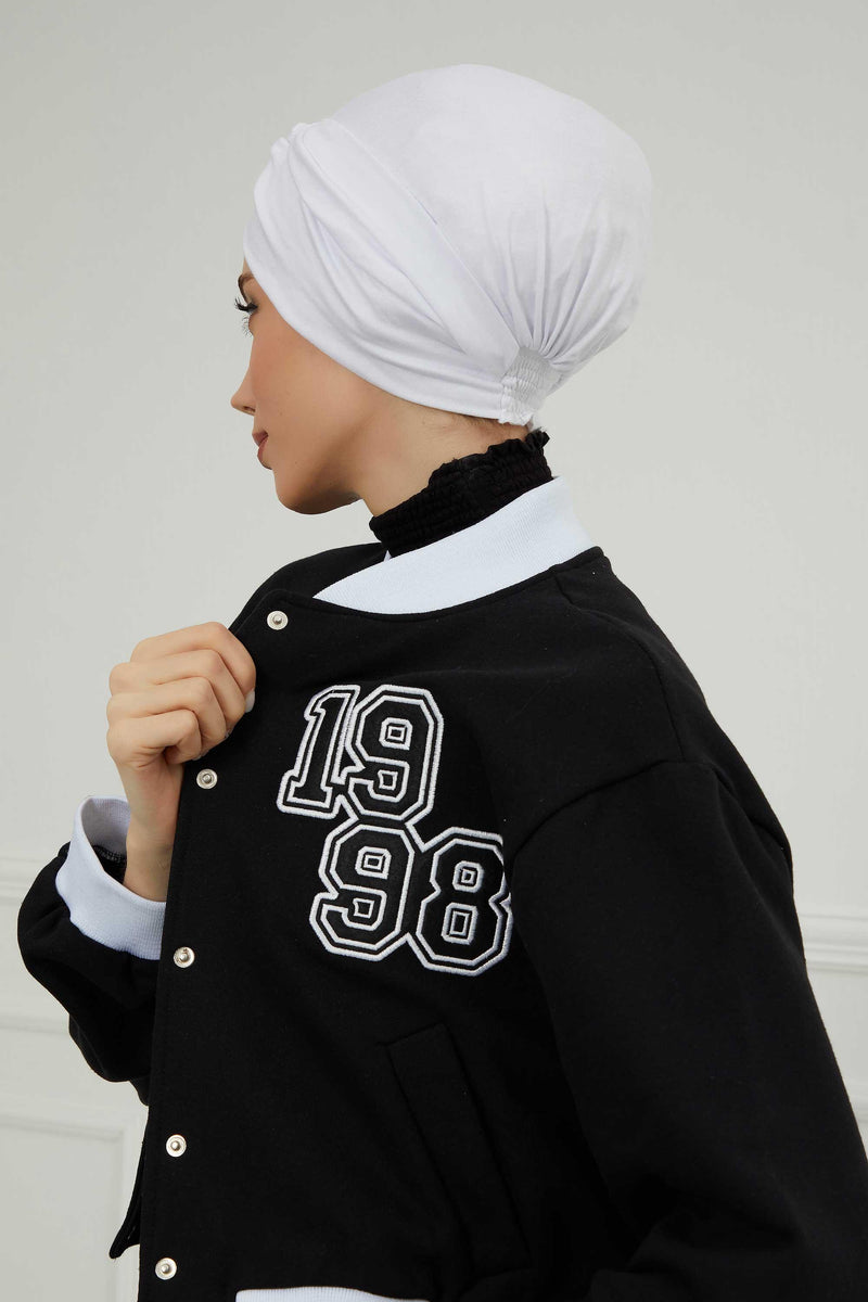 Maharajah Instant Turban Hijab for Women Headwrap Lightweight Headscarf Modest Headwear, Plain Stylish Bonnet Cap for Women,B-4 White