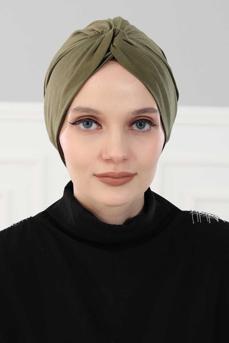 Maharajah Instant Turban Hijab for Women Headwrap Lightweight Headscarf Modest Headwear, Plain Stylish Bonnet Cap for Women,B-4 Army Green