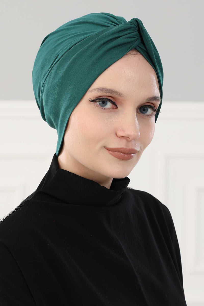 Maharajah Instant Turban Hijab for Women Headwrap Lightweight Headscarf Modest Headwear, Plain Stylish Bonnet Cap for Women,B-4 Green