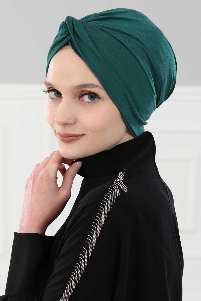 Maharajah Instant Turban Hijab for Women Headwrap Lightweight Headscarf Modest Headwear, Plain Stylish Bonnet Cap for Women,B-4 Green