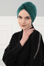 Maharajah Instant Turban Hijab for Women Headwrap Lightweight Headscarf Modest Headwear, Plain Stylish Bonnet Cap for Women,B-4 Green