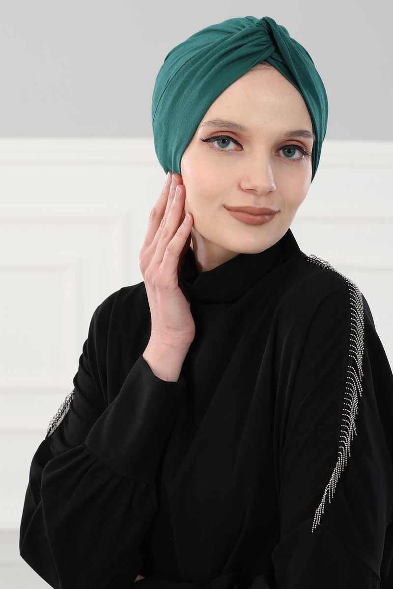 Maharajah Instant Turban Hijab for Women Headwrap Lightweight Headscarf Modest Headwear, Plain Stylish Bonnet Cap for Women,B-4 Green