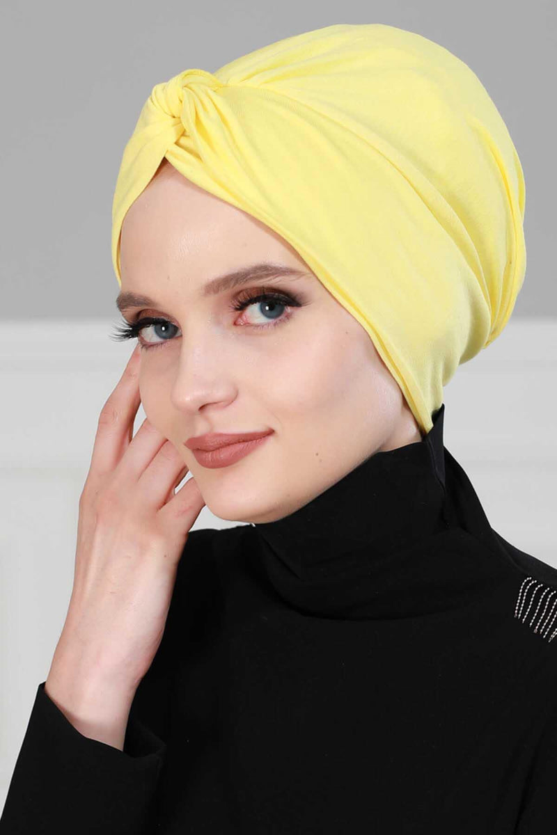Maharajah Instant Turban Hijab for Women Headwrap Lightweight Headscarf Modest Headwear, Plain Stylish Bonnet Cap for Women,B-4 Yellow