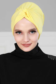 Maharajah Instant Turban Hijab for Women Headwrap Lightweight Headscarf Modest Headwear, Plain Stylish Bonnet Cap for Women,B-4 Yellow
