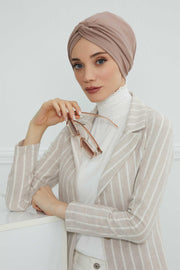 Maharajah Instant Turban Hijab for Women Headwrap Lightweight Headscarf Modest Headwear, Plain Stylish Bonnet Cap for Women,B-4 Mink