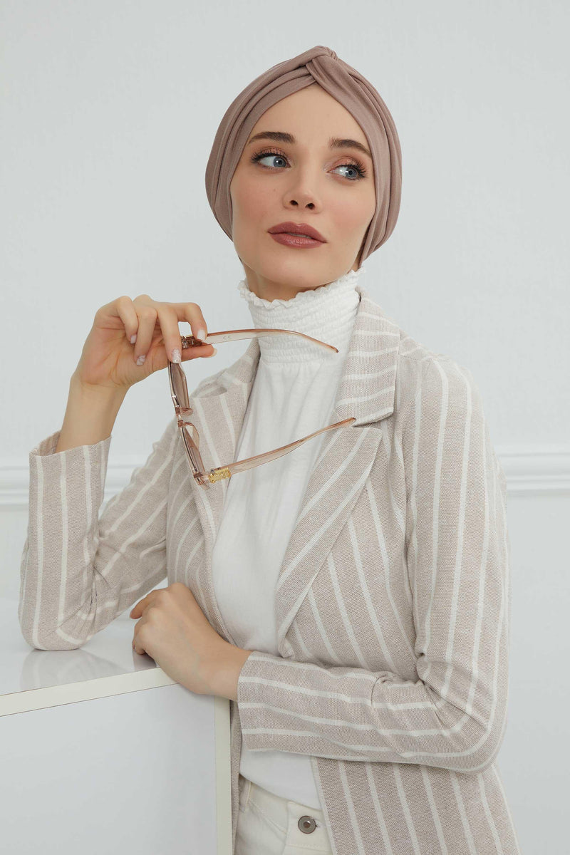 Maharajah Instant Turban Hijab for Women Headwrap Lightweight Headscarf Modest Headwear, Plain Stylish Bonnet Cap for Women,B-4 Mink