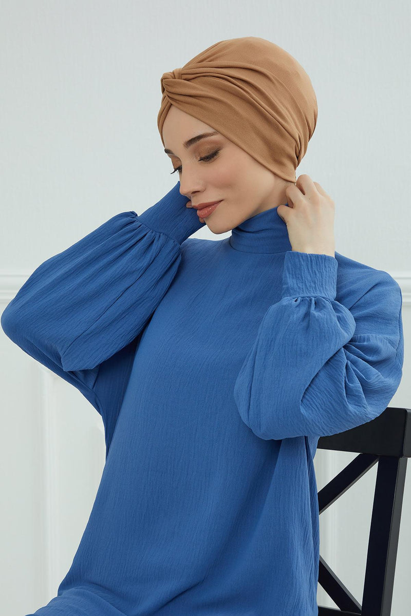 Maharajah Instant Turban Hijab for Women Headwrap Lightweight Headscarf Modest Headwear, Plain Stylish Bonnet Cap for Women,B-4 Light Brown