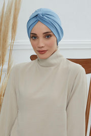 Maharajah Instant Turban Hijab for Women Headwrap Lightweight Headscarf Modest Headwear, Plain Stylish Bonnet Cap for Women,B-4 Blue