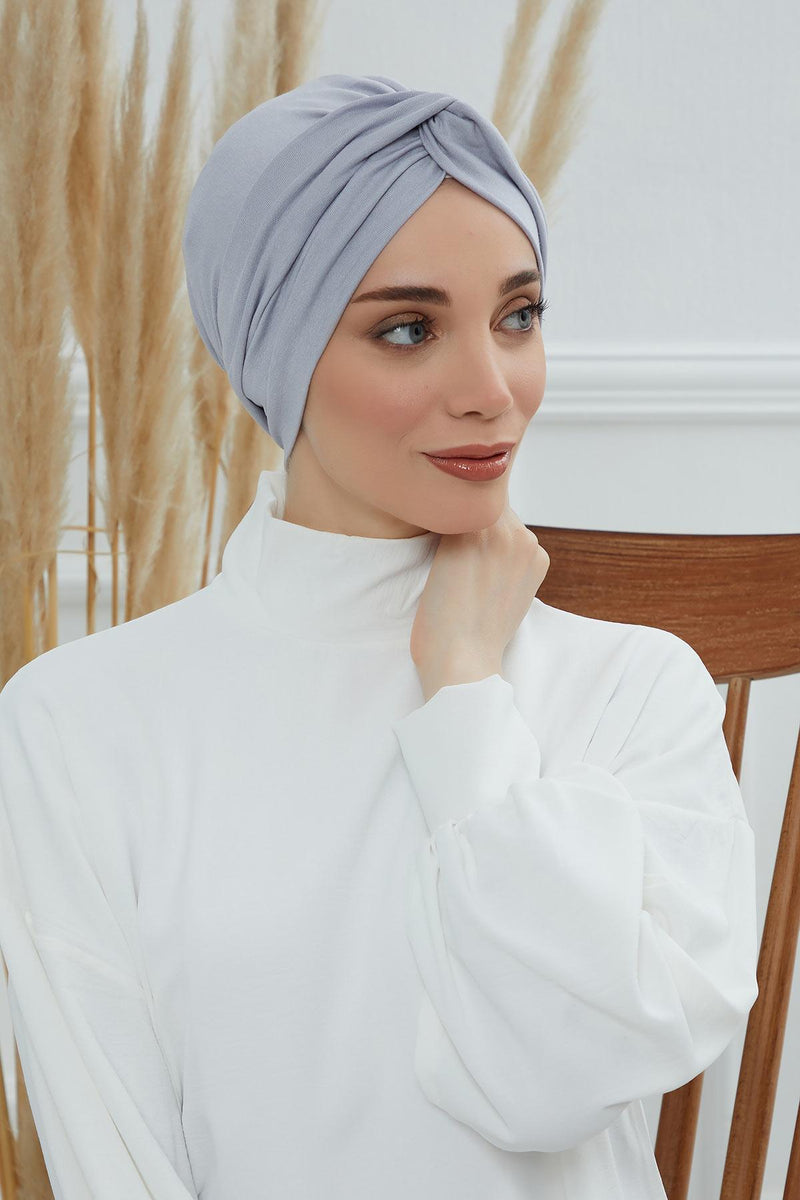 Maharajah Instant Turban Hijab for Women Headwrap Lightweight Headscarf Modest Headwear, Plain Stylish Bonnet Cap for Women,B-4 Grey 2